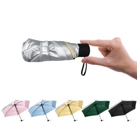 Mini Ultralight 18 cm Umbrella UV Umbrella Parasol Umbrella Windproof Waterproof for Men and Women, Silver/Khaki