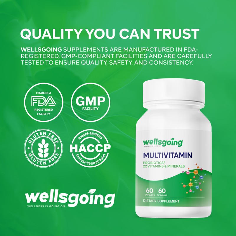 Wellsgoing Multivitamin with Probiotics Supplement, 22 Vitamins & Minerals for