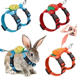 3 Pieces Adjustable Rabbit Harness and Leash Bunny Harness Vest Ferret Leash with Decorations for Rabbit Kitten Puppy Pig and Small Pet Animals (Large)