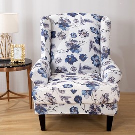MIFXIN Wingback Chair Slipcovers 2-Piece Stretch Fabric Wing Chair Cover with Cushion Cover Armchair Sofa Furniture Protector with Elastic Bottom for Living Room Bedroom (Pattern O)