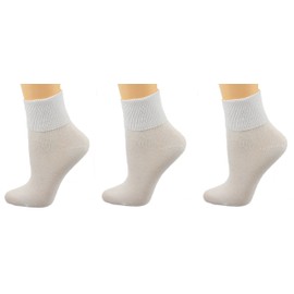 Sierra Socks Women's 100% Combed Cotton Ankle Turn Cuff 3 Pair Pack (12 (Fits Shoe Size 11-12), White)