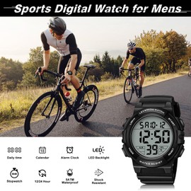 caprock Digital Watches for Men with Luminous Function, 5 ATM Waterproof, Men's Digital Watch, Sports Watch with Rubber Strap, LED Indicator/Alarm/Stopwatch, black, Strap.