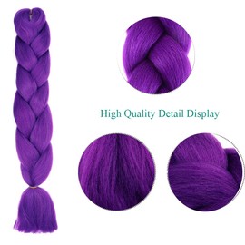 Jumbo Braiding Hair Extensions, 5 Bundles, Synthetic Hair, Kanekalon Crochet Hair, Box Braiding (Dark Purple)
