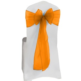 Elegant Event Essentials – Set of 10 - Organza Chair Tie Sashes - Wider Fuller Cover for Wedding Decorations, Birthday, Banquets & Party Events - Chair Cover Sheer Bows, Ribbon - Shiny Orange