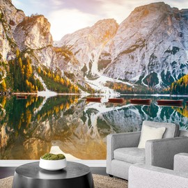 SIGNFORD Wallpaper Peel and Stick, Construction Adhesive Wallpapers Wall Decals.Golden Morning Mountains and Lakes Wallpaper, 100x144 Inches