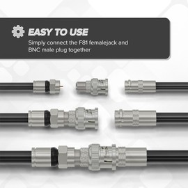 THE CIMPLE CO RF (F81) and BNC Coaxial Adapter - BNC Male to Female F81 (F-Pin) Connector, Adapter, Coupler, and Converter - for RG11, RG6, RG59, RG58, SDI, HD SDI, CCTV - 4 Pack