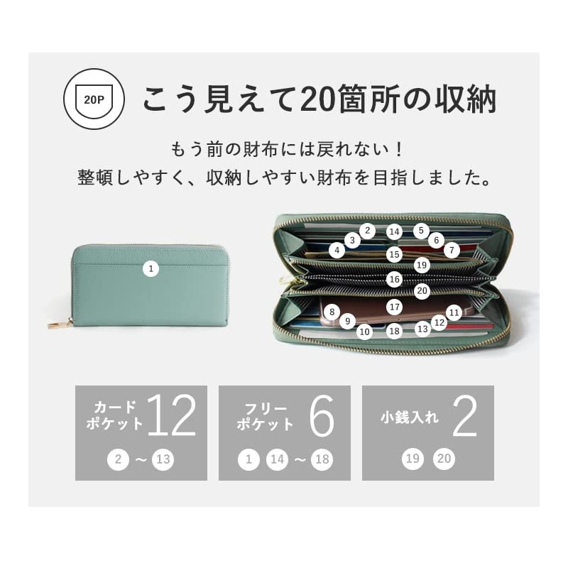 LIZDAYS Women's Long Wallet, Skimming, Prevents Skimming, Genuine Leather, grey