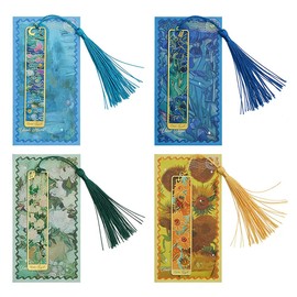 KUAIDHFK Blossom Bookmark Bookmark Set of 4 Metal Bookmark Set Elegant Oil Painting Theme Fashionable Glamorous Gold Hollow Trim with Tassels Bookpage Marker Student Teacher Reading Student Friends