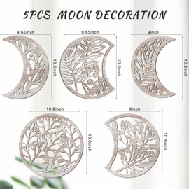 Jetec 5 Pieces Moon Phase Wall Hanging Decor Wooden Moon Wall Art Nordic Moon Phases Wall Art Moon Decor for Room Bar Ornament (Vintage Color)