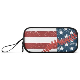 PJGINUIUA Large Pencil Case Aesthetic Pen Bag with 3 Compartment, Usa American Flag Baseball Big Storage Pencil Pouch School Stationery Bag Organizer for Teen Boys Girls Students