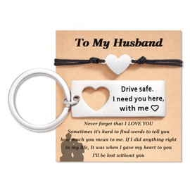 Tarsus Gifts for Husband, Drive Safe Keychain I Love You Heart Bracelet Fathers Day Christmas Valentines Jewelry Gifts for Husband from Wife