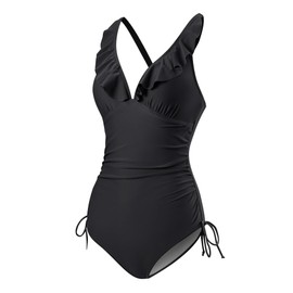 IECCP Black One Piece Swimsuits for Women Ruffled Tummy Control Tie Back High Waisted Swim Suits for Women 2024 M