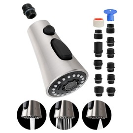 Hygie Rinse Pull Down Kitchen Faucet Head Replacement, with 11 Adapter Kit Compatible with Kohler/Moen/Delta Faucet, 3 Function Kitchen Sink Faucet Spray Head, Brushed Nickel Finish