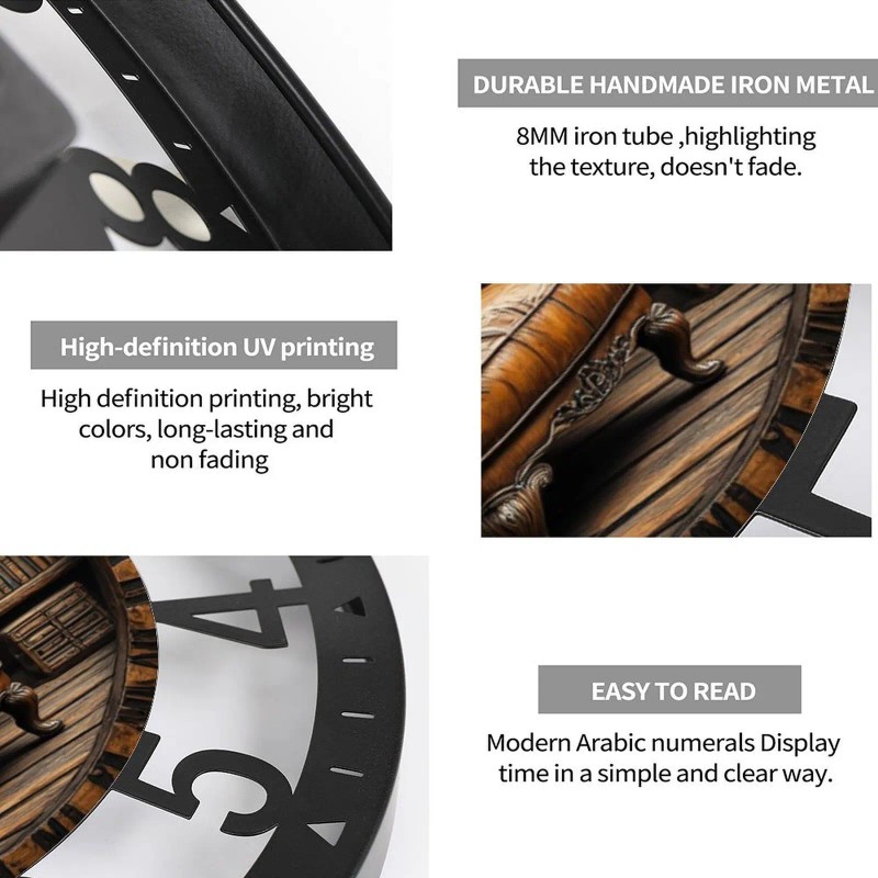 25cm Circular Iron Wall Clock with a Modern Perforated Metal