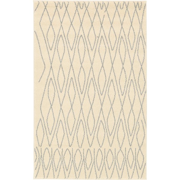 Unique Loom Fez Collection Trellis, Geometric, Bohemian Area Rug, 3' 3 x 5' 3 Rectangular, Ivory/Gray