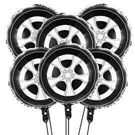 6 Pieces Race Car Balloons 18 Inch Wheel Balloons Cars Birthday Decorations Car Foil Balloons Large Car Birthday Party Supplies Car Theme Party Decorations Party Supplies Black White