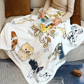 Zevrez Dogs Pattern Blanket Puppies Throw for Kids and Adults Twin Size Super Soft Fuzzy Cute Animal Themed Gifts for Teen Girls Women (Love Dogs, 60"x80")