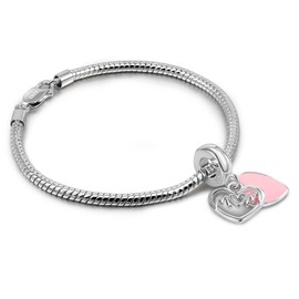 Dankadi 925 Sterling Silver Bracelet Women Lobster Clasp Snake Chain Pink Heart Bangle 6.3 "6.7" 7 "7.5" 8 "8.5" 9" Charm Jewelry Gift For Wife Her (Silver, 9 inches)