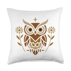 Geometric Owl with Floral Accents Nature Design Throw Pillow