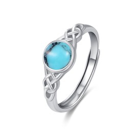 ZIPPICE Turquoise Ring 925 Sterling Silver Celtic Knot Adjustable Open Ring Birthstone Ring Engagement Ring Birthday Gifts for Women Jewellery Gifts for Women(Turquoise)