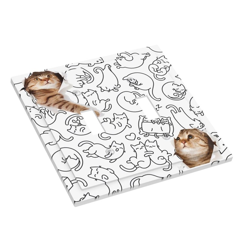 Funny Cute Cat 2 Set Double Switch Light Switch Cover