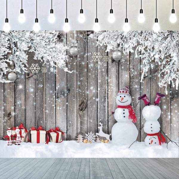Blulu Christmas Backdrop for Photography, Fabric Wood Background Winter Snowman