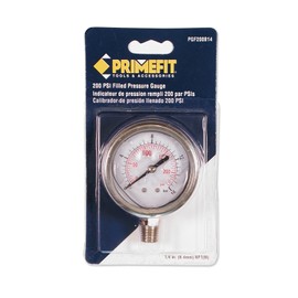 Primefit PGF200B14 Glycerin Filled Bottom Mount Pressure Gauge with 200-PSI NPT, 1/4"