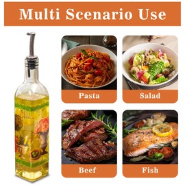 Topadorn 17 oz Olive Oil Dispenser Bottle Set for Kitchen, 2 Pcs Glass Oil Dispenser Bottle with Stainless Steel Pourers, 2 Packs of Napkins, Flowers and Potted Plants