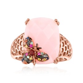 Ross-Simons Pink Opal and .10 ct. t.w. Multicolored Sapphire Bumblebee Ring With Single Garnet in 18kt Rose Gold Over Sterling. Size 7