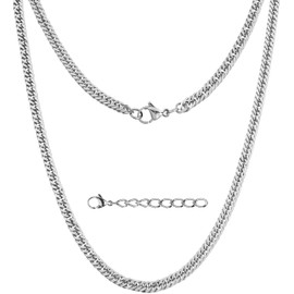 Silvadore 4mm CUBAN SNAKE Silver Chain Necklace for Men Women - Stainless Steel Flat Diamond-Cut Curb Links - Thin Neck Jewellery Gifts - 92cm / 36 inch
