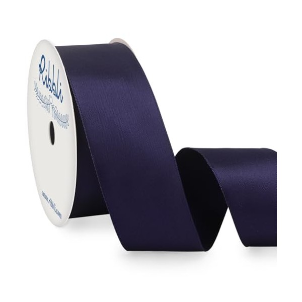 Ribbli Navy Double Faced Satin Wired Ribbon 1.5 Inch Navy