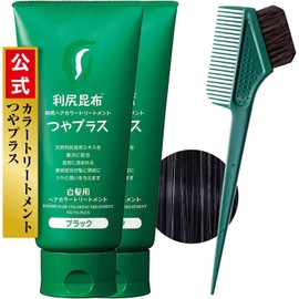 Sastty Rishiri Hair Color Treatment for Gray Hair, Shiny Plus (Black), 150g x 2 Bottles (Includes Horsehair Brush & Comb for Color Care)