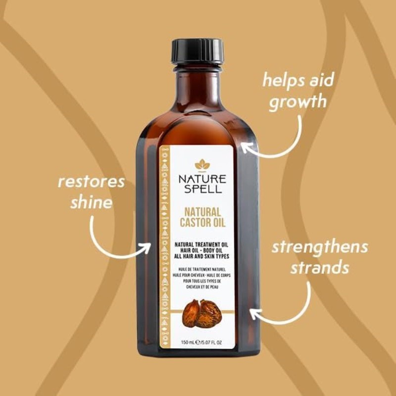 Nature Spell Castor Oil for Hair, Skin, Eyelashes, Eyebrows and