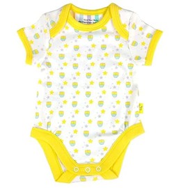 Beaming Baby 100% Organic Cotton Bodysuit. Short Sleeve, Envelope Neck Unisex Baby Vest, Suitable for Baby Boys & Baby Girls. For Babies with Eczema & Sensitive Skin. Ollie Owl (12-18 Months)