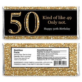 Adult 50th Birthday - Gold - Candy Bar Wrappers Birthday Party Favors - Set of 24