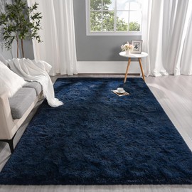 Pettop Fluffy Navy Blue Area Rug for Bedroom Living Room, 3x5 Feet Soft Plush Fuzzy Rugs for Girls Kids Boys, Non-Slip and Washable Rug for Nursery Classroom, Carpet for Rooms Decor