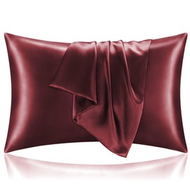BEDELITE Satin Pillowcase with Zipper 2 Pack, Burgundy Pillow Cases Standard Size, Super Soft and Cooling Similar to Silk Pillow Cases, Gift for Women Men(20x26 Inches)