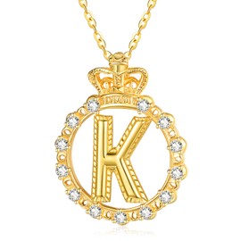 KINGWHYTE Letter Chain for Women Gold-Plated Initials Chain with Letter Crown Pendant Necklace Gold Jewellery Birthday Gift for Girls Women Girlfriend Valentine's Day, Sterling Silver