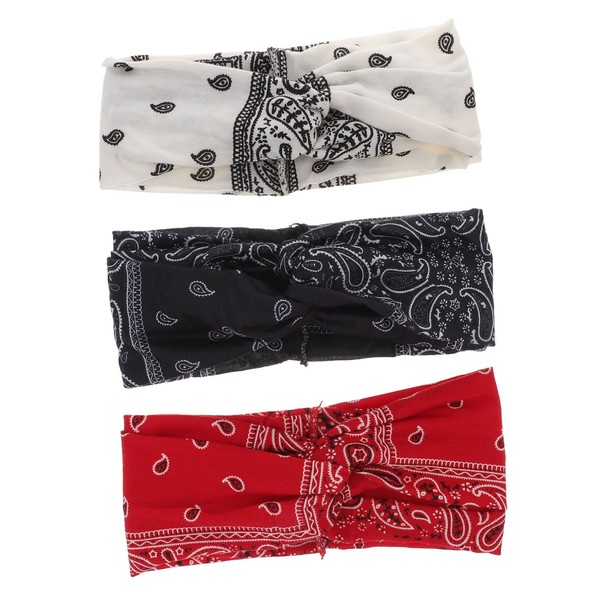 OATIPHO 3pcs Bohemia Flower Printed Wide Headbands for Women Twisted
