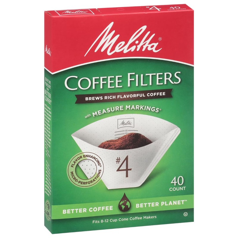 Melitta #4 Cone Coffee Filters, White, 40 Count (Pack Of