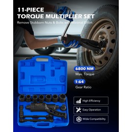 Orion Motor Tech Torque Multiplier, 11pc 1" Drive Heavy Duty Torque Multiplier Wrench Set with 8 Cr-V Sockets 21-38mm, 6800 Nm 1:64 Labor Saving Lug Nut Remover for Semi Trucks RVs Buses