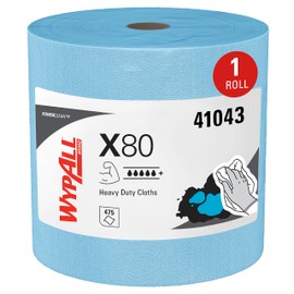 WypAll Power Clean X80 Heavy Duty Cloths (41043), Extended Use Cloths Jumbo Roll, Blue, 475 Sheets / Roll; 1 Roll / Case,8347