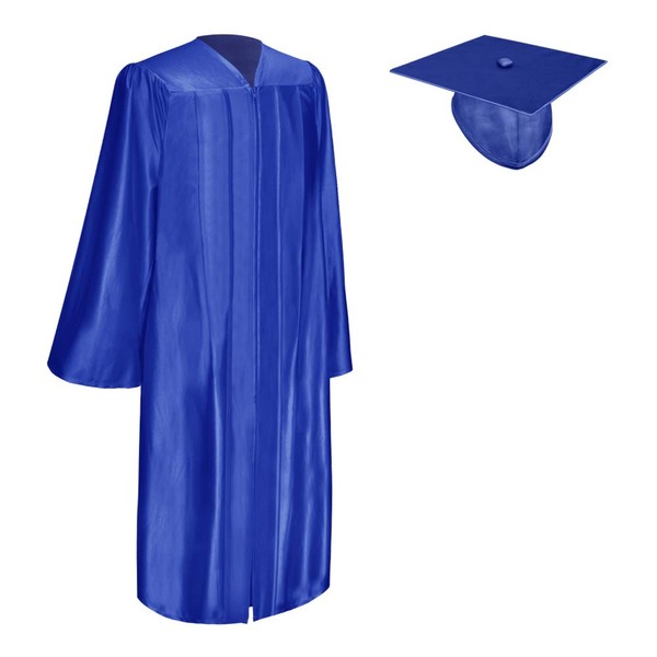 Endea Graduation Shiny Cap and Gown (Royal Blue, 45 (5'0"