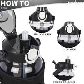 Seekua 32 oz Glass Water Bottle with Straw & Time Marker Large Motivational Drinking Bottle with Sleeve Reusable BPA Free Borosilicate Fruit Infusion Bottle Wide Mouth