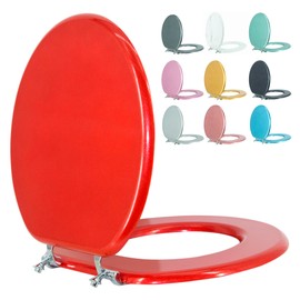 BLOFDE Round Toilet Seat Wood Toilet Seat Prevent Shifting with Zinc Alloy Hinges American Standard Size Toilet Seat Easy to Install also Easy to Clean (Round,Sparkling Christmas Red)