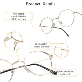 LifeArt Blue Light Blocking Glasses, Anti Eyestrain, Computer Reading Glasses, Gaming Glasses, TV Glasses for Women Men, Stylish Unisex Alloy Round Frame (Rose Gold, 0.50 Magnification)