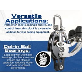 Blue Shark 2263-38 mm Single Swivel Becket Adjustable Cam Aluminum Sailing Block - Max Line: 1/4" (10 mm), Safe Working Load (SWL): 900 lbs, Breaking Load: 2200 lbs (2-Pack)