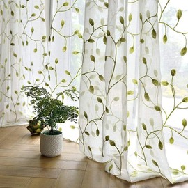 TIYANA Leaf Pattern Lace Curtain Thin Green Vine Leaves 2 Piece Set Width 100cm Length 200cm Curtain Room Guest Room Bedroom Size Available