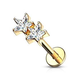 Pierced Owl 16GA Twin CZ Crystal Star Top Monroe Labret Cartilage Ear Stud (Gold Tone/Clear)