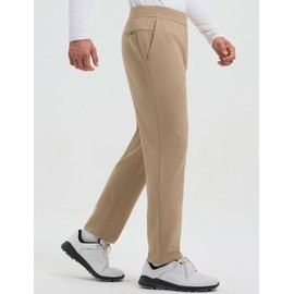 baleaf Men's 30" Fleece Lined Golf Pants Warm Winter Stretchy Casual Business Travel 3 Pockets Brown L
